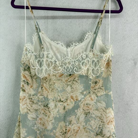 Vici x Fate Exclusive Sz L Dusty Blue Pink Peach Flowers Floral Lace Maxi Dress - Picture 7 of 11